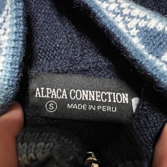 The Alpaca Connection Alpaca Hooded Sweater Womens Small Made in Peru Blue Aztec - Picture 5 of 6